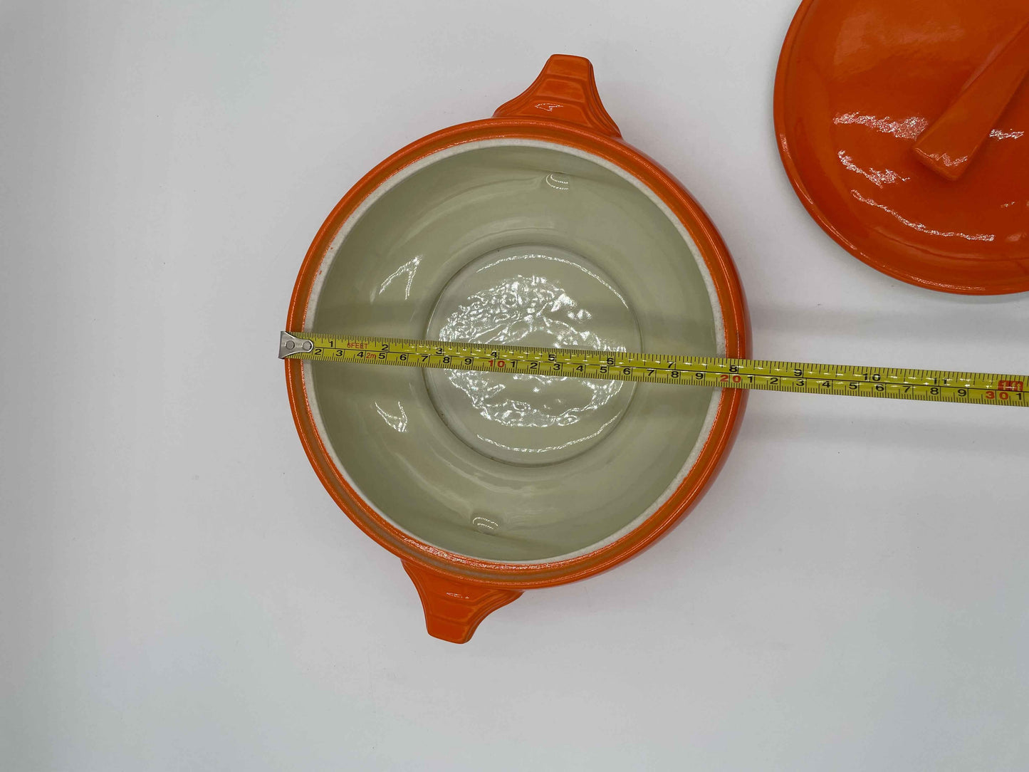 Vintage Art Deco Hall's Orange Ceramic Sun Dial
Covered Dish