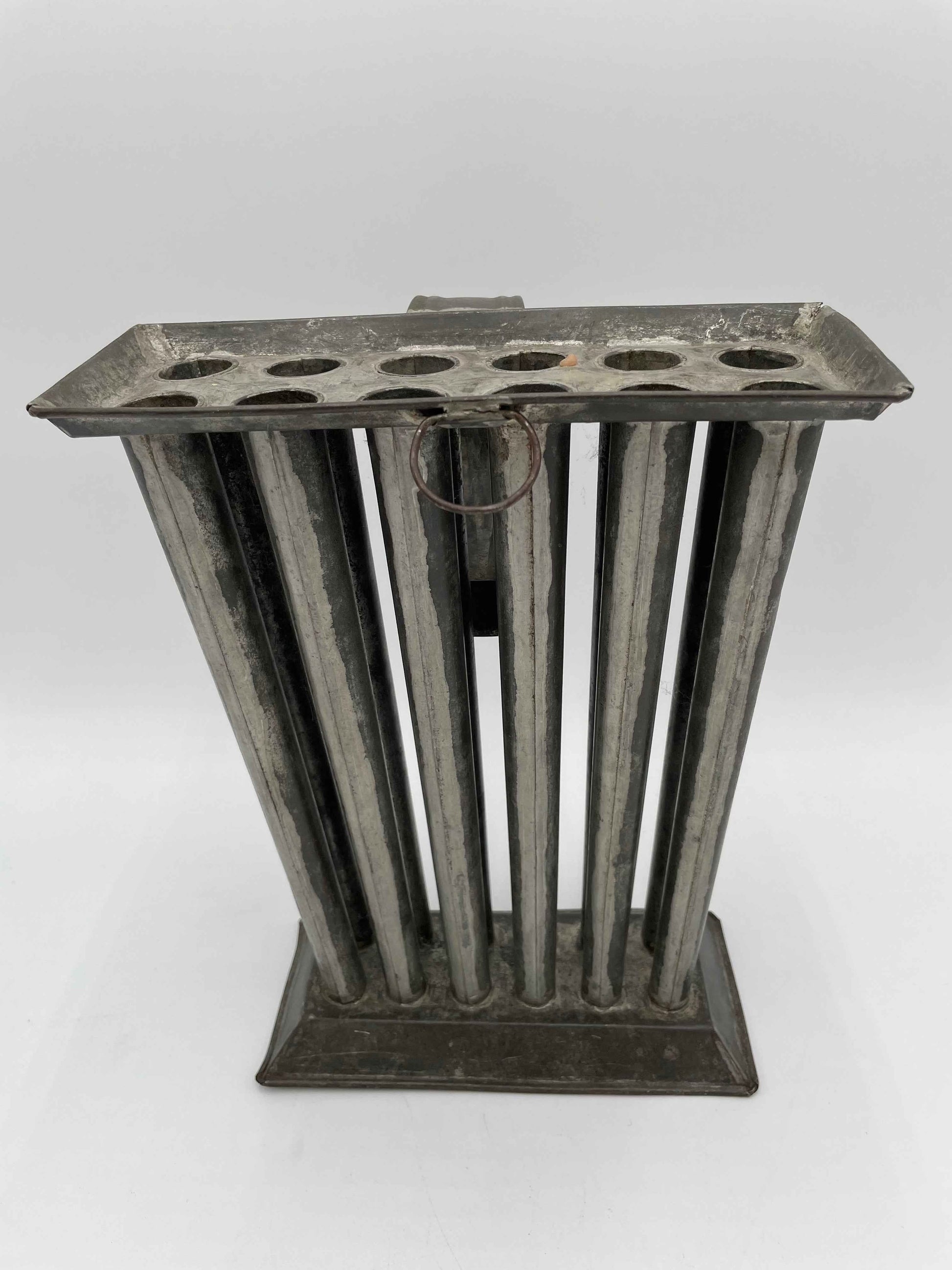 Primitive Antique Metal 1800s Rustic Handmade 12 Cylinder Candle Mold