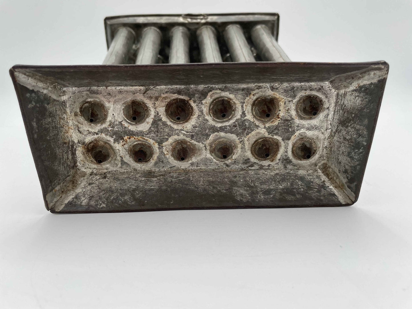 Primitive Antique Metal 1800s Rustic Handmade 12 Cylinder Candle Mold