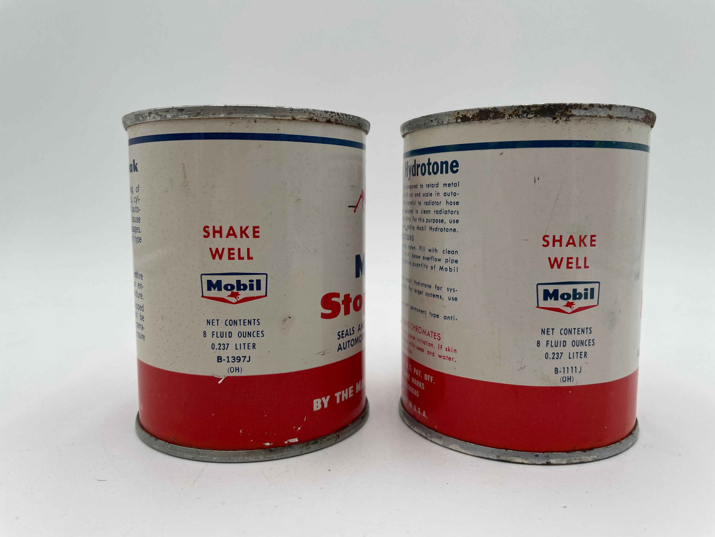 Vintage MOBIL SOCONY OIL Stop-Leak &
Hydrotone 8 oz Full Cans
