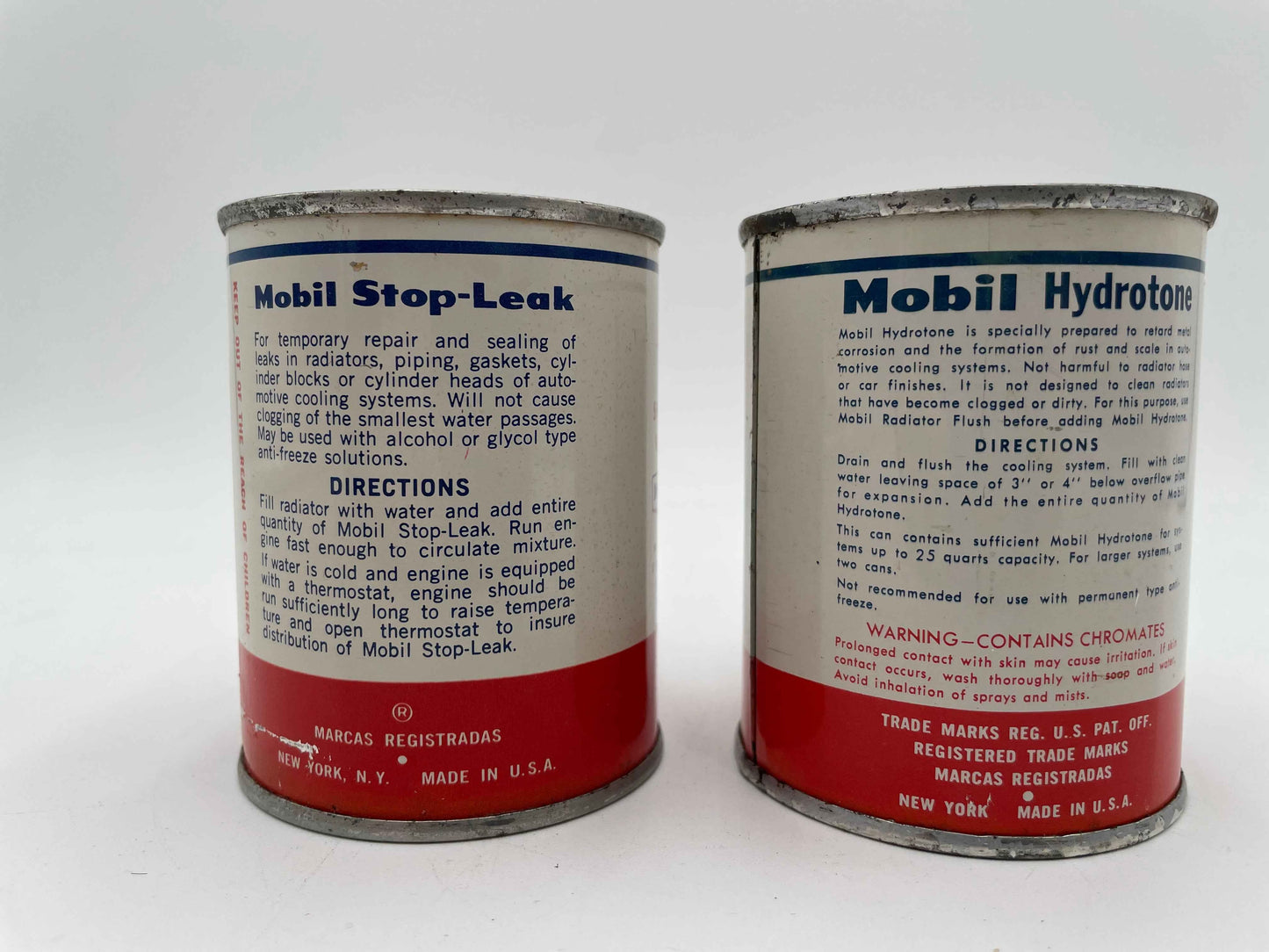Vintage MOBIL SOCONY OIL Stop-Leak &
Hydrotone 8 oz Full Cans