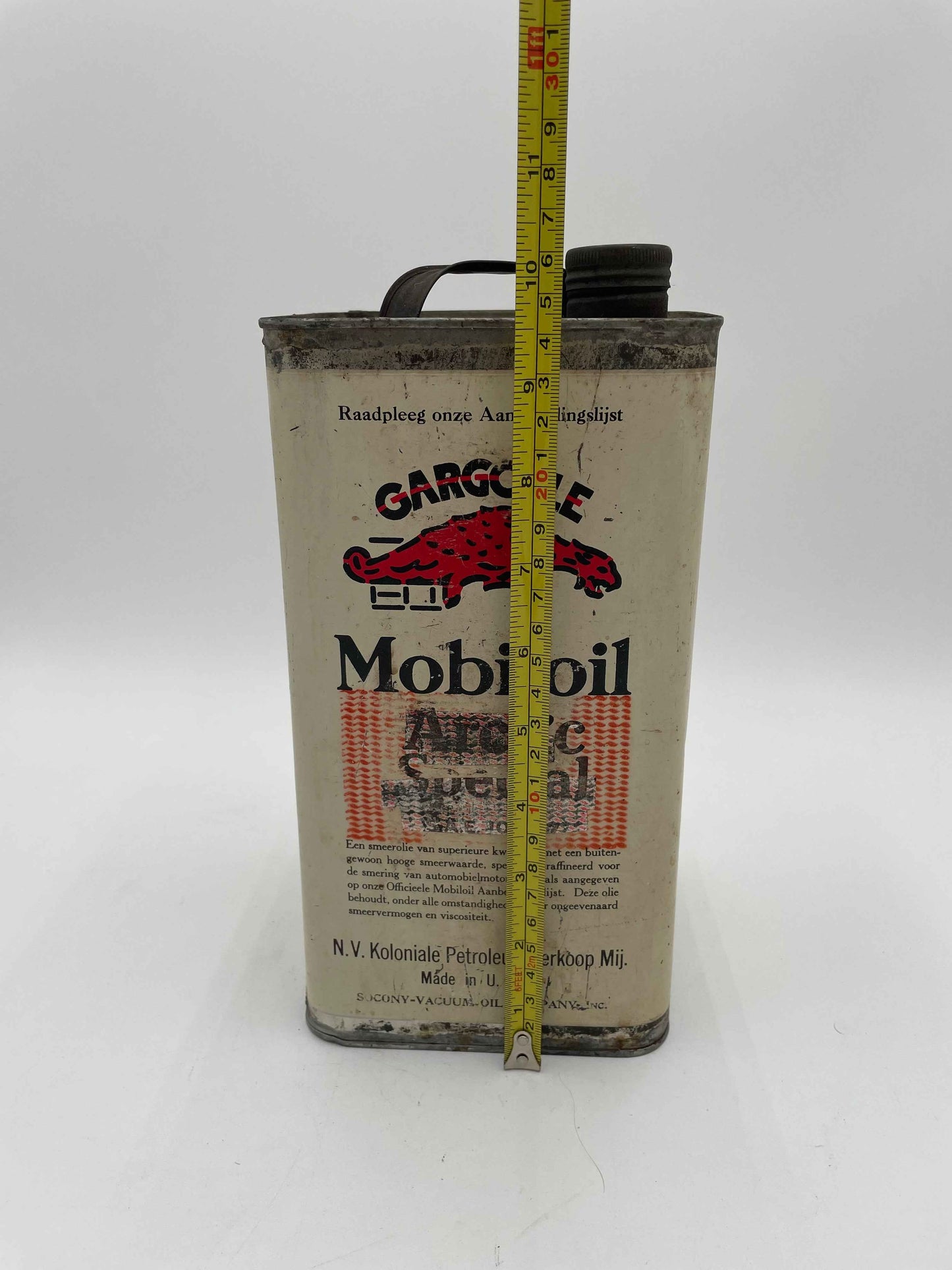 Vintage Gargoyle Mobiloil "Arctic Special" 1 Gallon Oil Can Dutch
Language Text