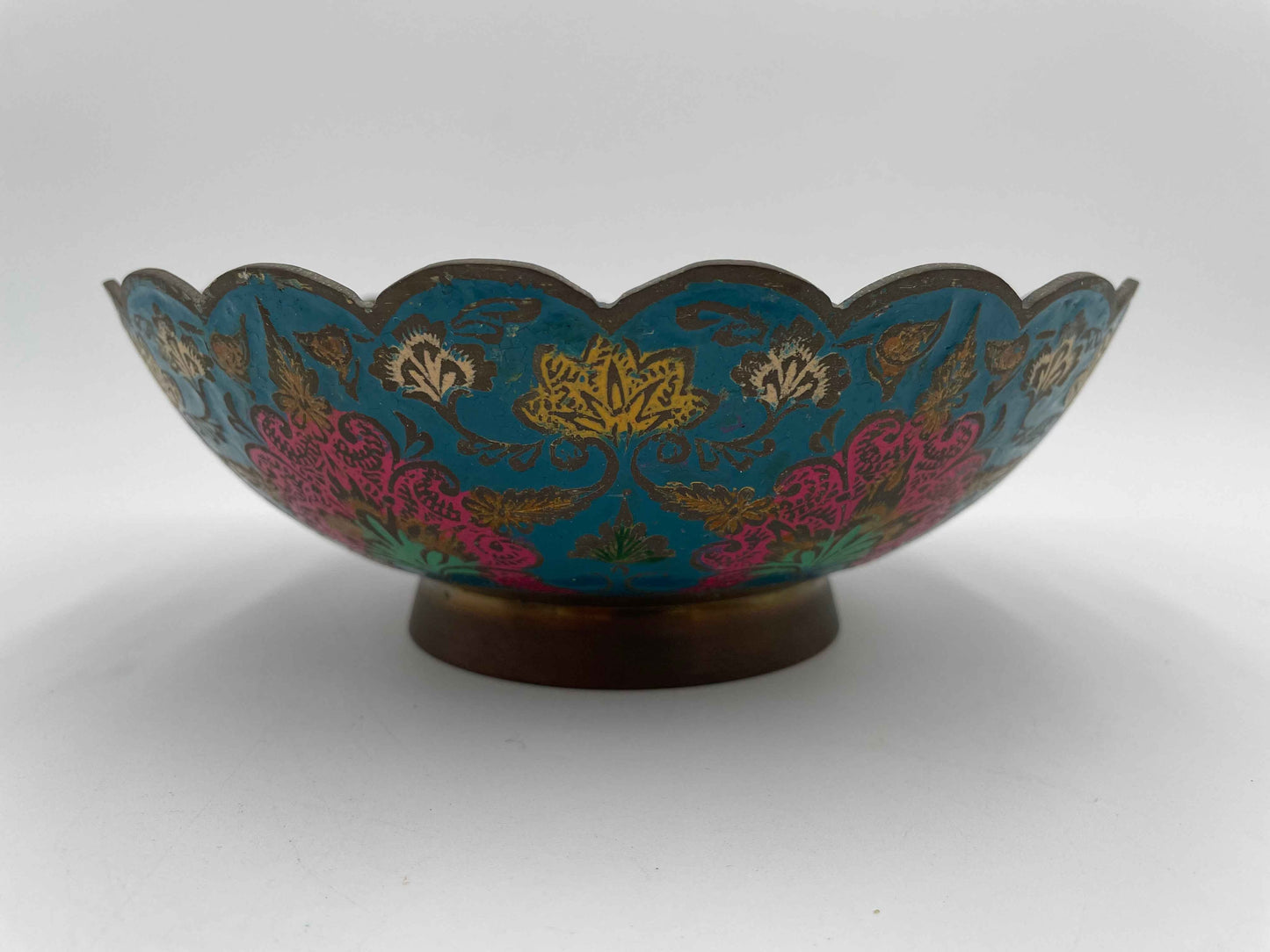 Vintage Brass Enamel
Flower Blue Asian
India Bowl