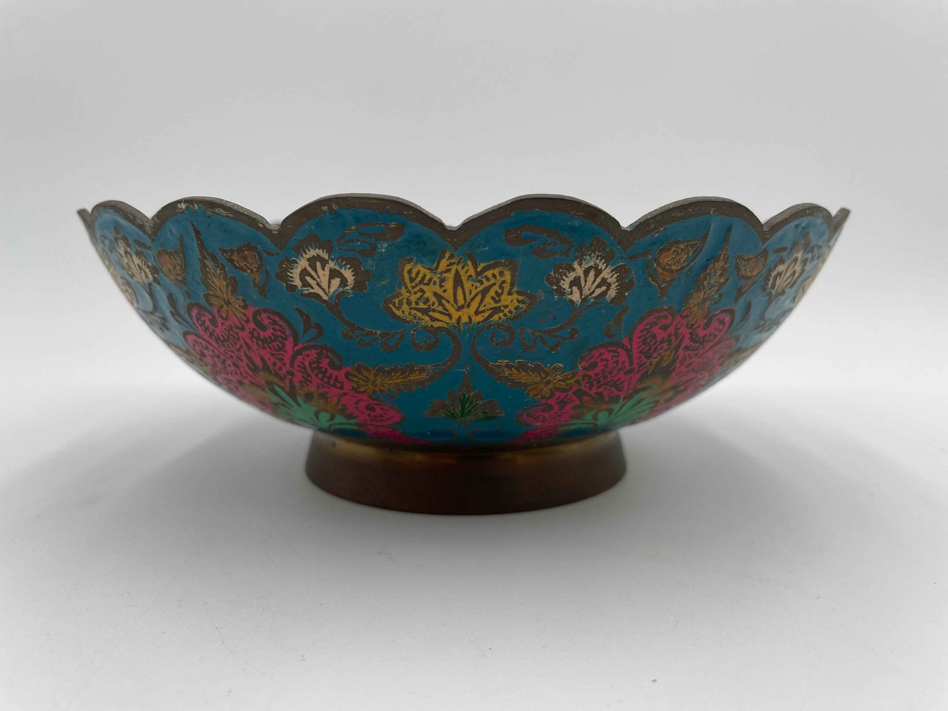 Vintage Brass Enamel
Flower Blue Asian
India Bowl