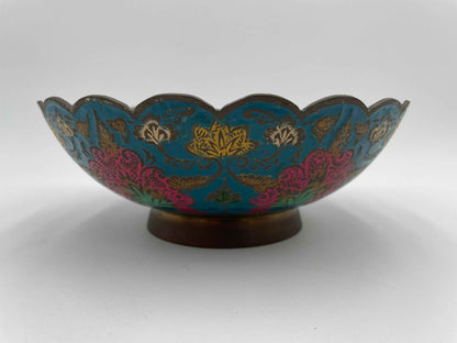 Vintage Brass Enamel
Flower Blue Asian
India Bowl