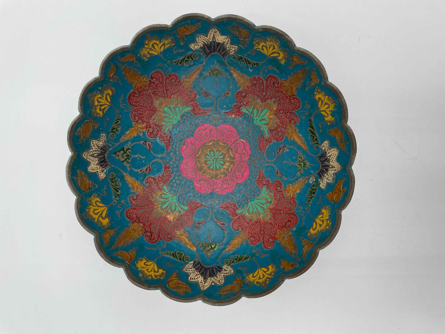 Vintage Brass Enamel
Flower Blue Asian
India Bowl