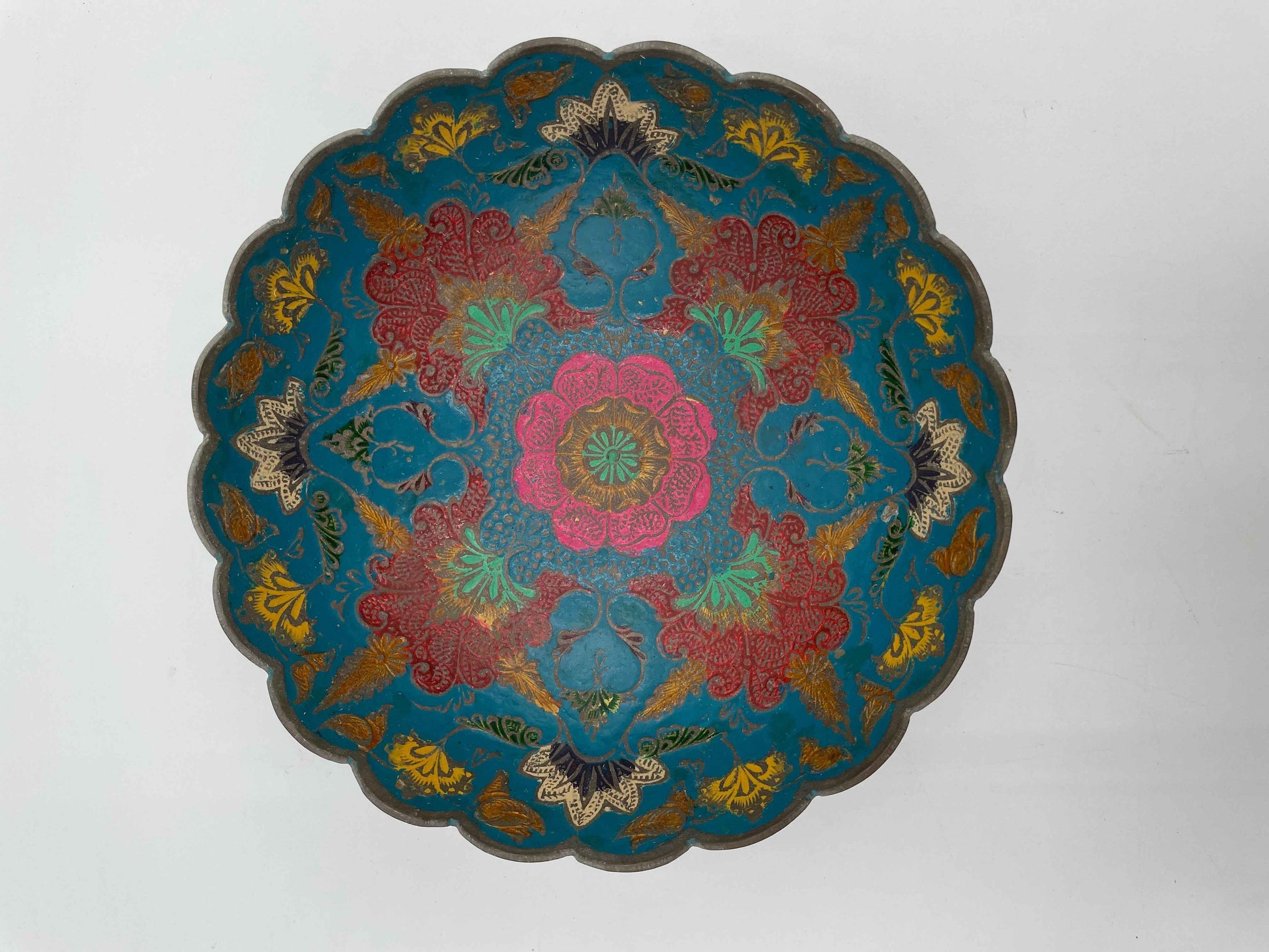 Vintage Brass Enamel
Flower Blue Asian
India Bowl
