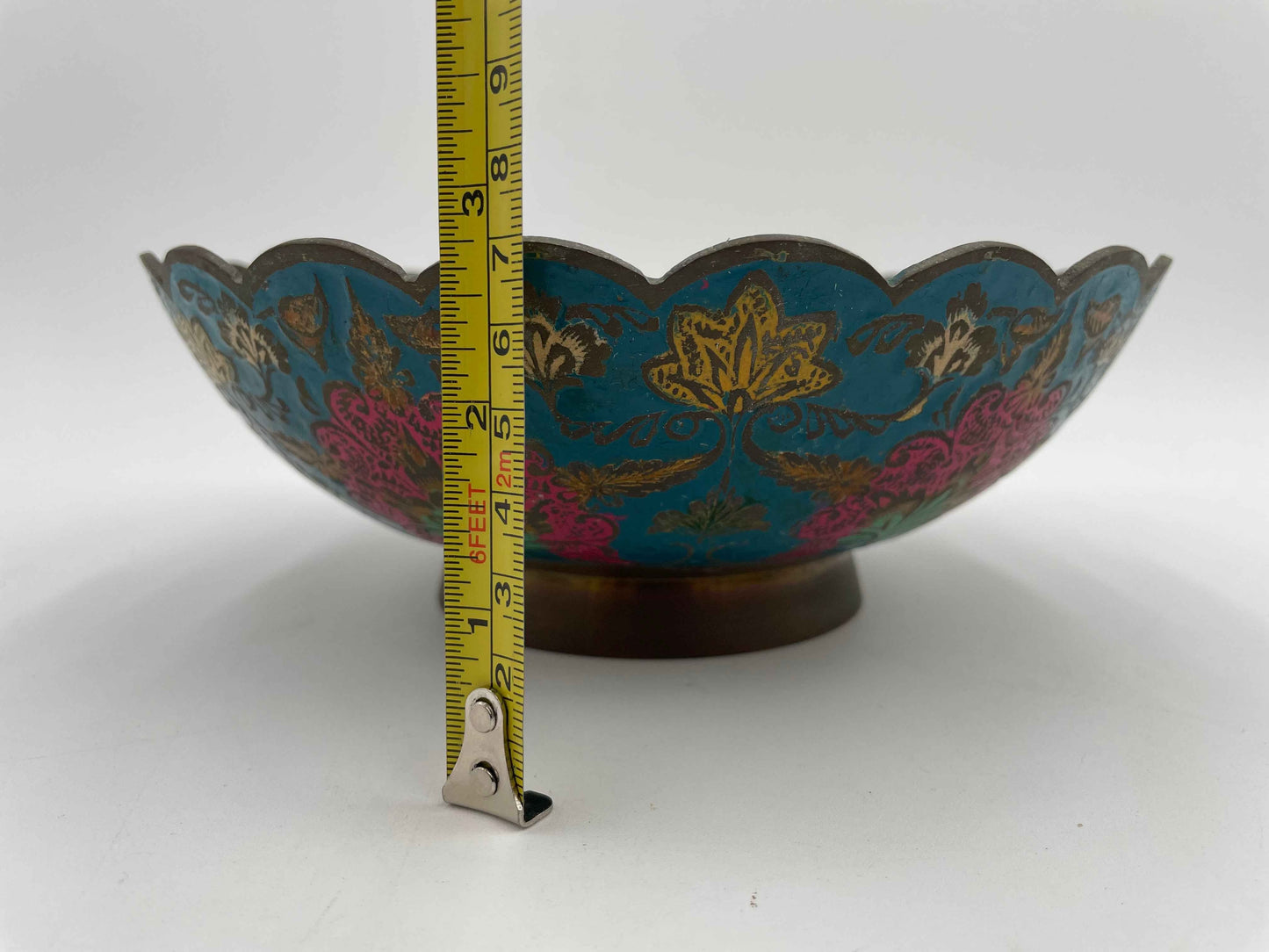 Vintage Brass Enamel
Flower Blue Asian
India Bowl
