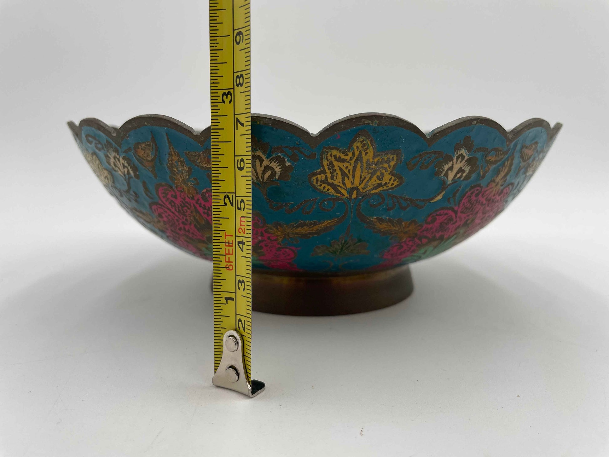 Vintage Brass Enamel
Flower Blue Asian
India Bowl