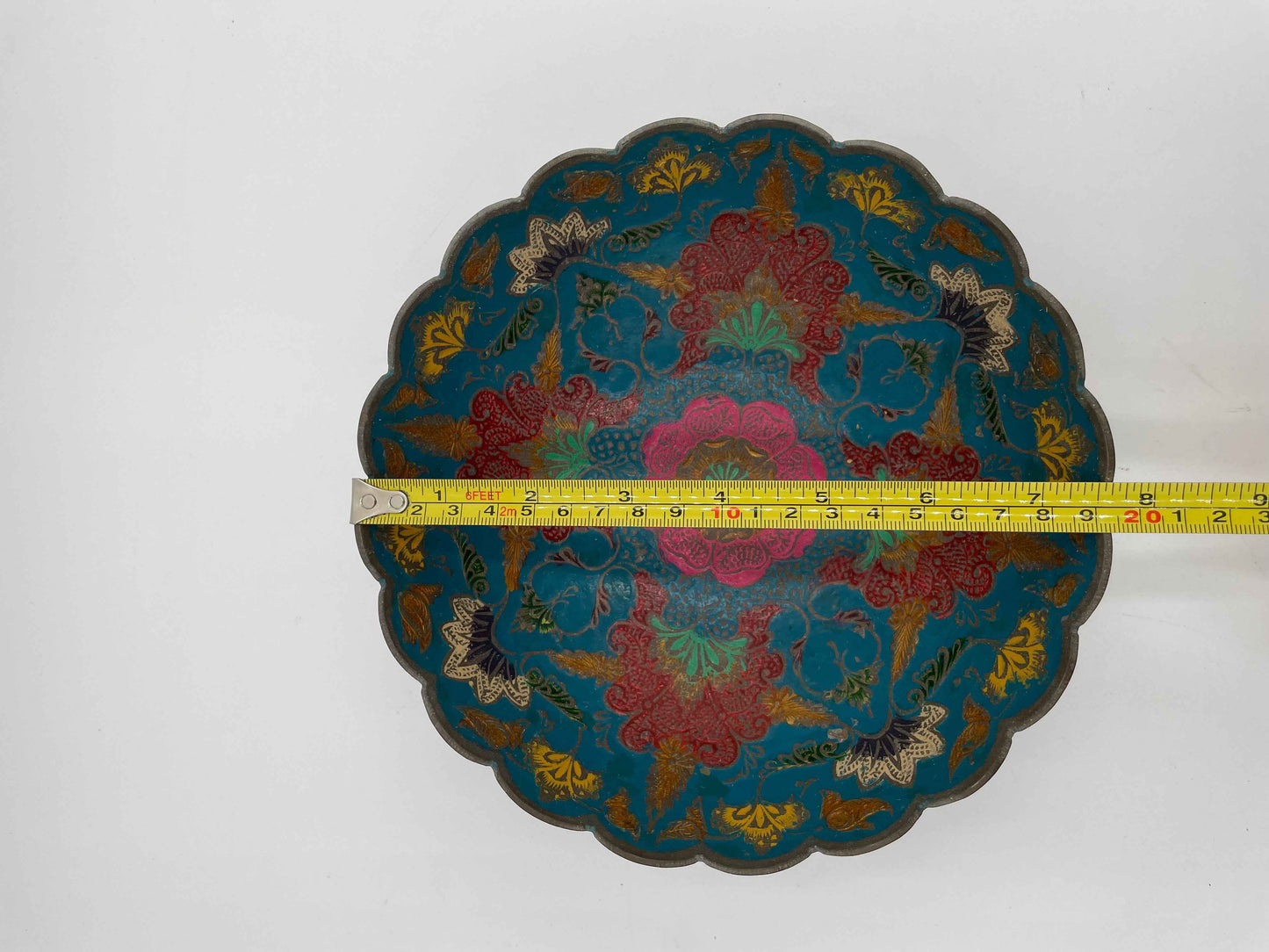 Vintage Brass Enamel
Flower Blue Asian
India Bowl
