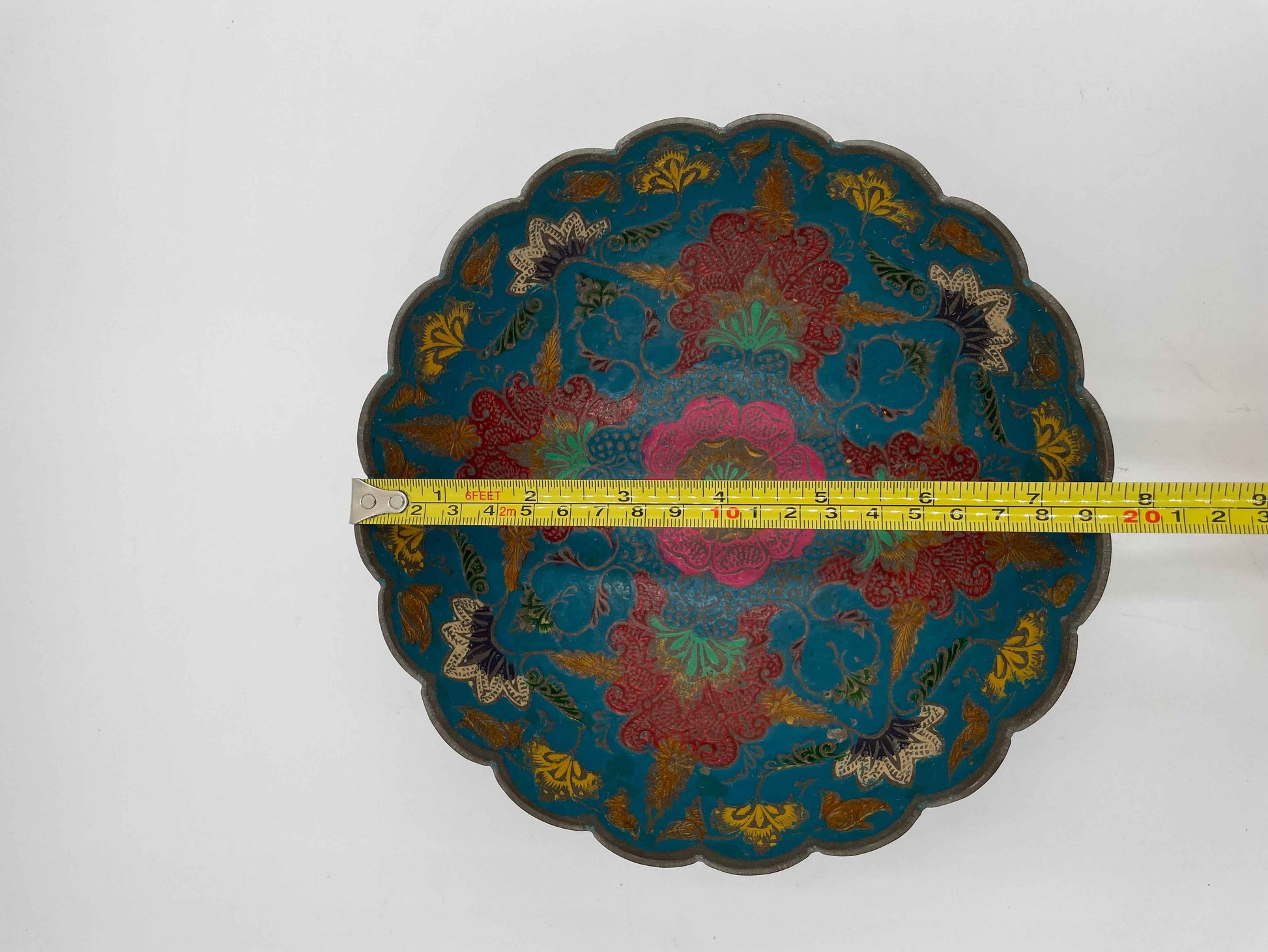 Vintage Brass Enamel
Flower Blue Asian
India Bowl