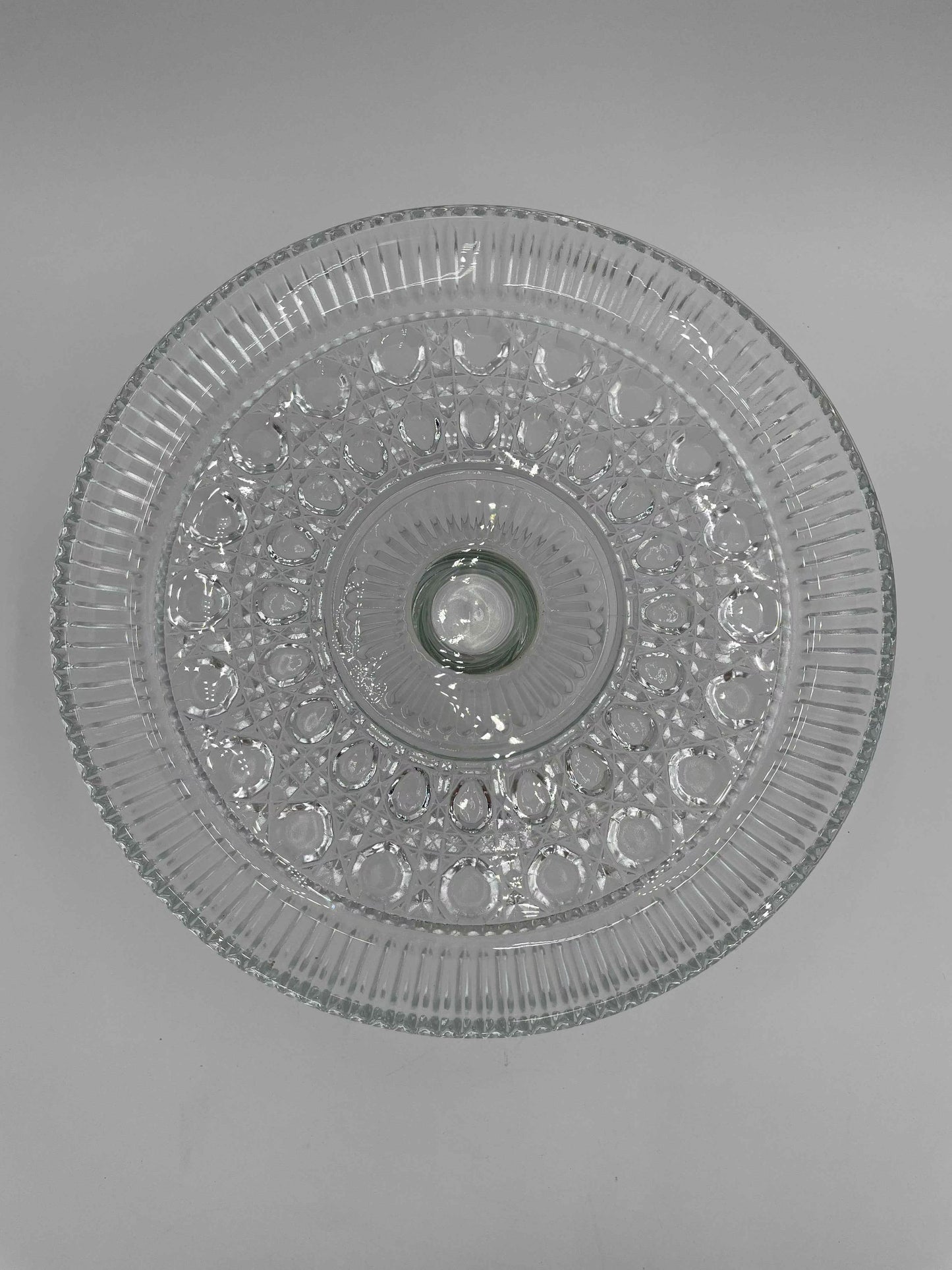 Vintage Federal Glass 11"
Pedestal Cake Stand Windsor Button & Cane Design