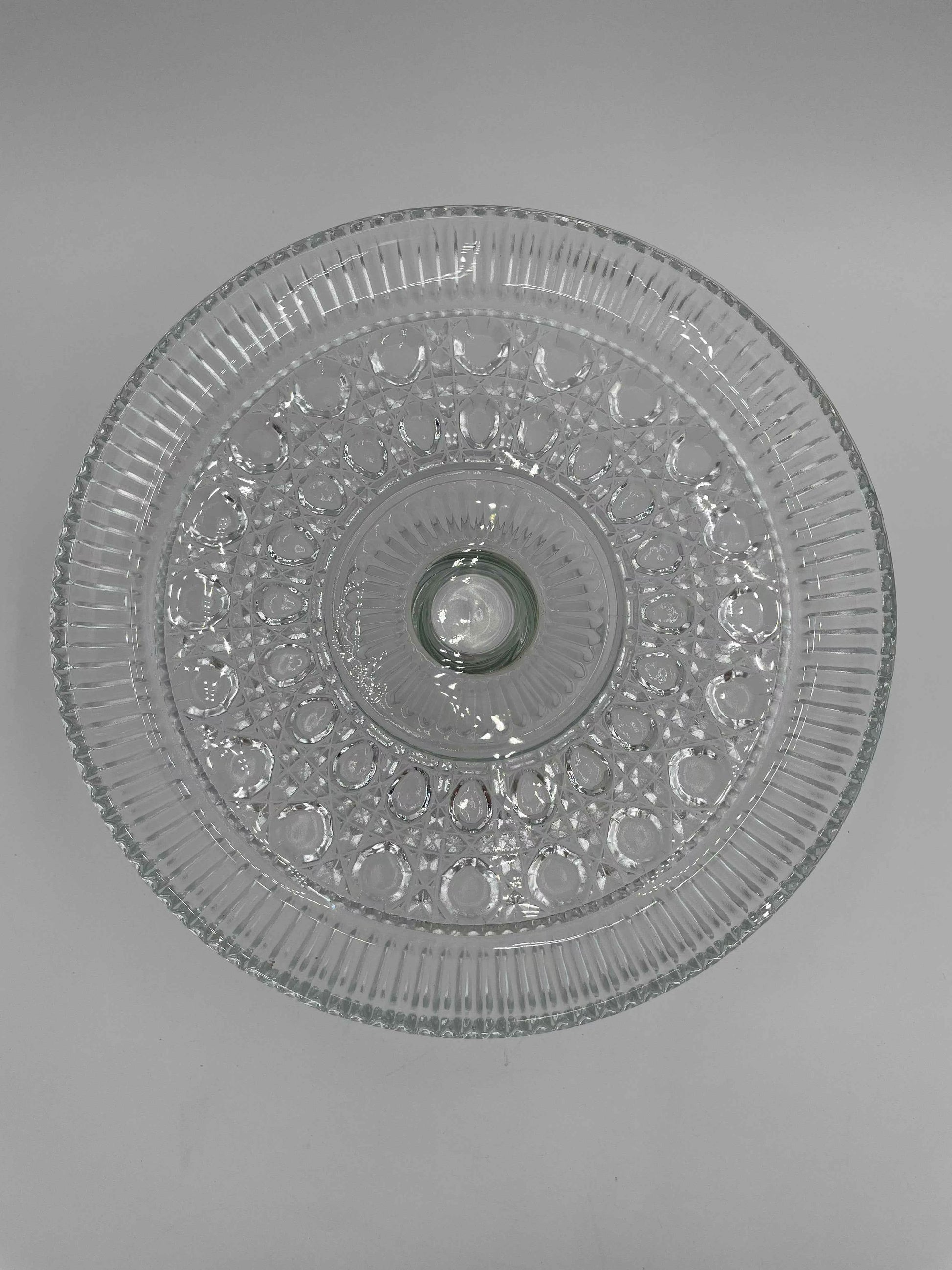 Vintage Federal Glass 11"
Pedestal Cake Stand Windsor Button & Cane Design
