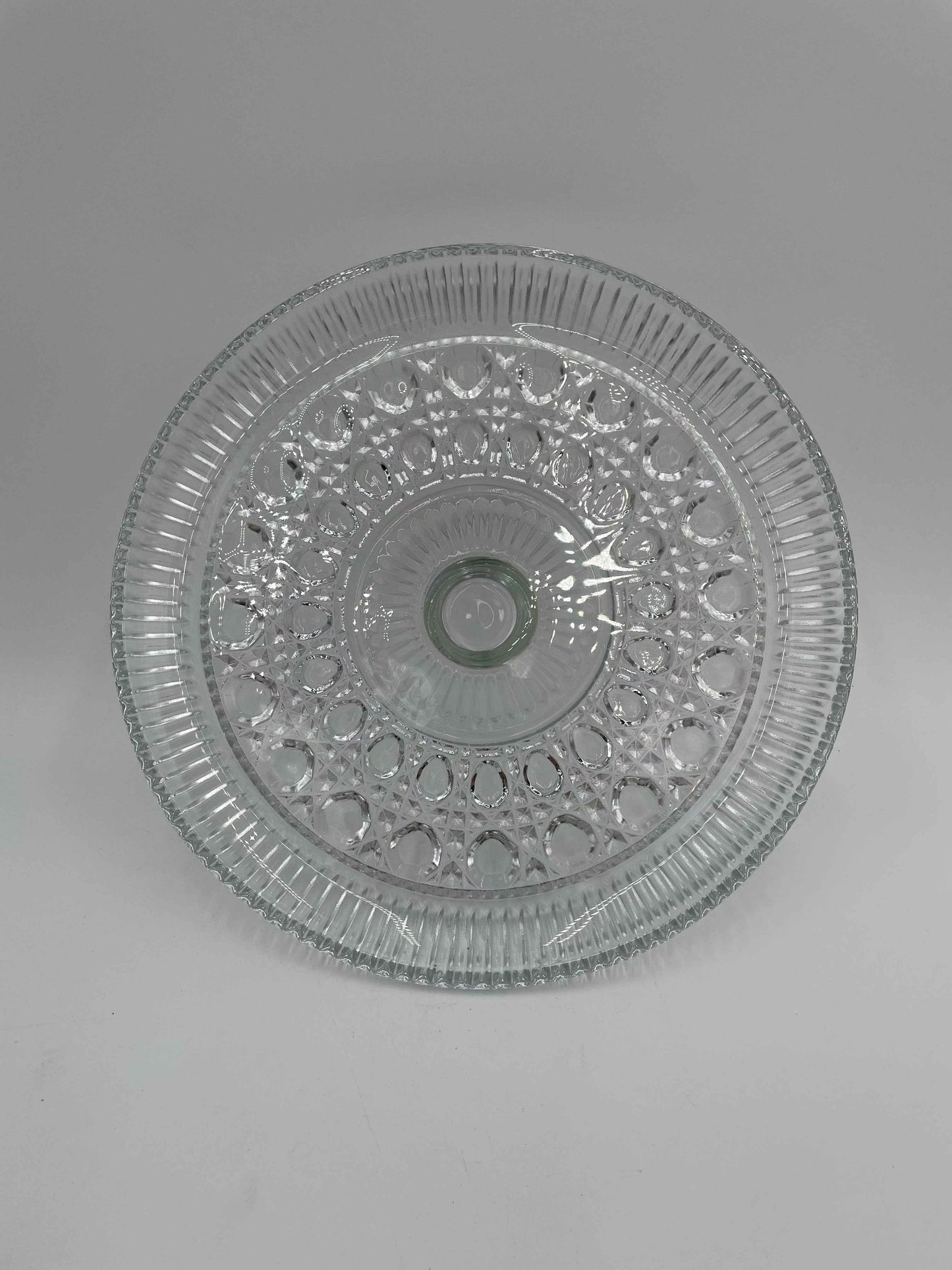 Vintage Federal Glass 11"
Pedestal Cake Stand Windsor Button & Cane Design