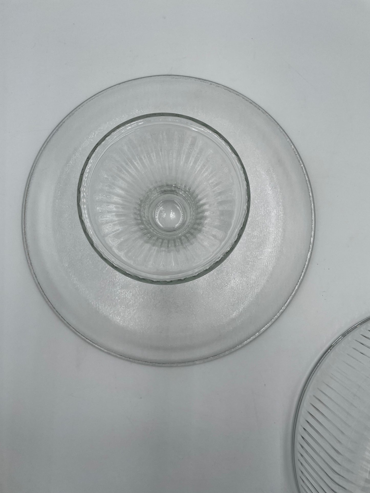 Vintage Anchor Hocking Monaco Ribbed Glass 11" Cake Stand w/ Dome