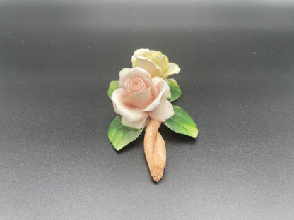 Vintage Fine Bisque
Porcelain Rose Sculpture w/ Two Buds on Branch