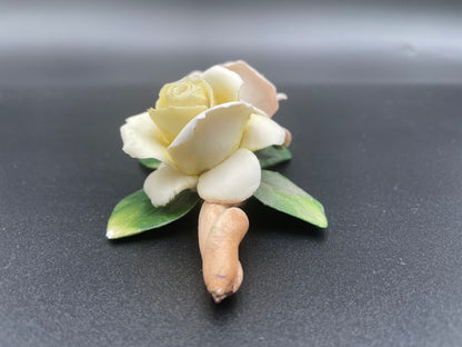 Vintage Fine Bisque
Porcelain Rose Sculpture w/ Two Buds on Branch