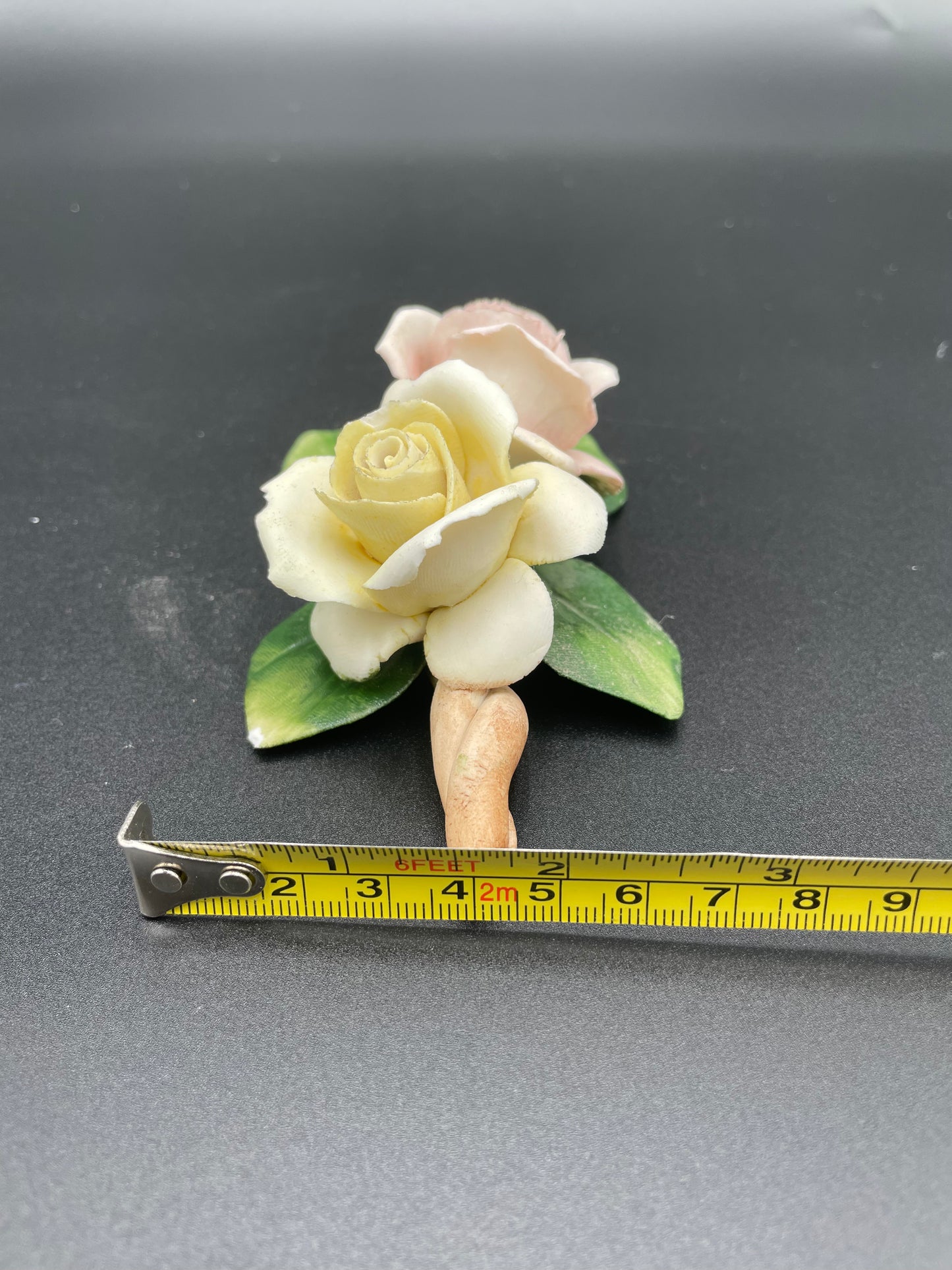 Vintage Fine Bisque
Porcelain Rose Sculpture w/ Two Buds on Branch