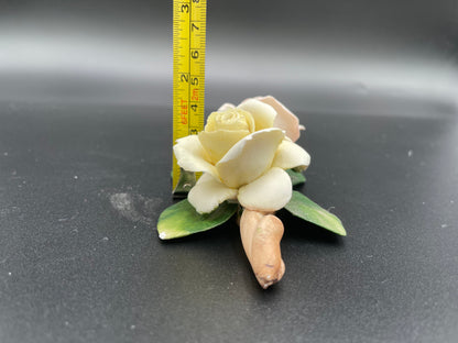 Vintage Fine Bisque
Porcelain Rose Sculpture w/ Two Buds on Branch
