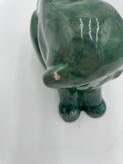 Vintage 4" Glossy Spruce Green Ceramic Cat Figurine - Vintosh Vintage