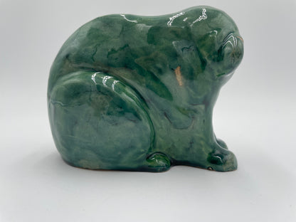 Vintage 4" Glossy Spruce Green Ceramic Cat Figurine - Vintosh Vintage