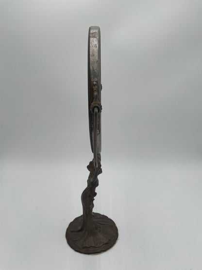 Antique Art Nouveau Woman Cast Metal Pedestal Vanity Mirror - Vintosh Vintage