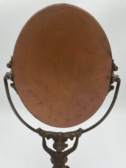 Antique Art Nouveau Woman Cast Metal Pedestal Vanity Mirror - Vintosh Vintage