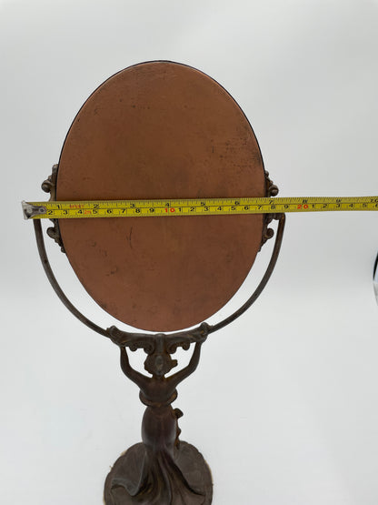 Antique Art Nouveau Woman Cast Metal Pedestal Vanity Mirror - Vintosh Vintage