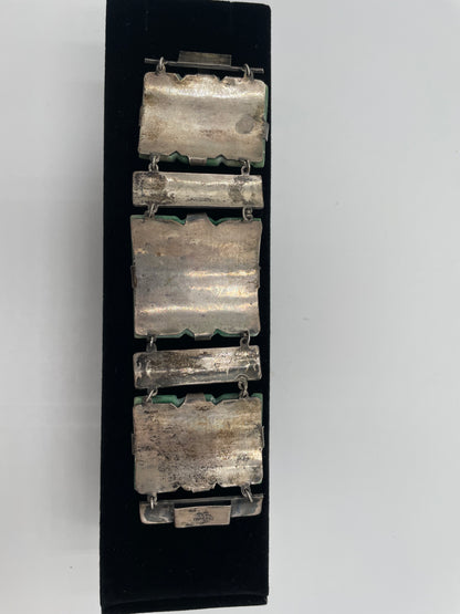 Vintage Mexico Aztec
Mayan Green Onyx Figural Statue Sterling Silver Chunky Panel
Bracelet - Vintosh Vintage