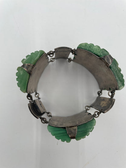 Vintage Mexico Aztec
Mayan Green Onyx Figural Statue Sterling Silver Chunky Panel
Bracelet - Vintosh Vintage