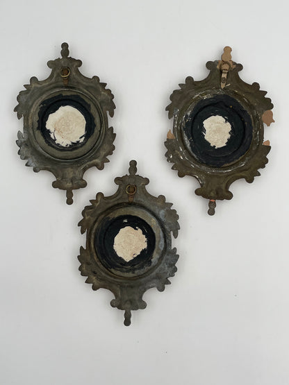 Three Antique Porcelain
Victorian Scenes w/ Ornate Metal Wall Frame by SD Baker-Samson China - Vintosh Vintage