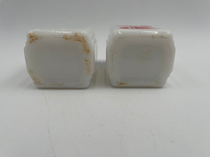 1930s McKee Milk Glass Red Sailboat Roman Arch Salt & Pepper Shaker Set - Vintosh Vintage