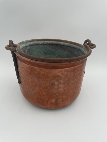 Antique Primitive Hand Crafted Hammered Copper Cauldron Kettle w/ Forged Iron Handle 6.5" - Vintosh Vintage