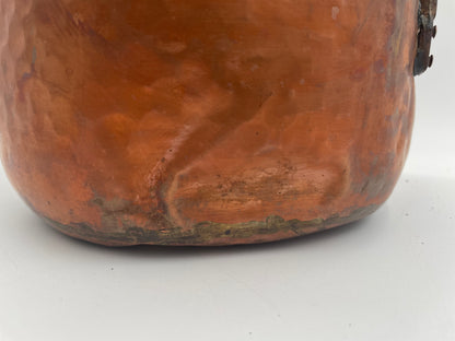 Antique Primitive Hand Crafted Hammered Copper Cauldron Kettle w/ Forged Iron Handle 6.5" - Vintosh Vintage