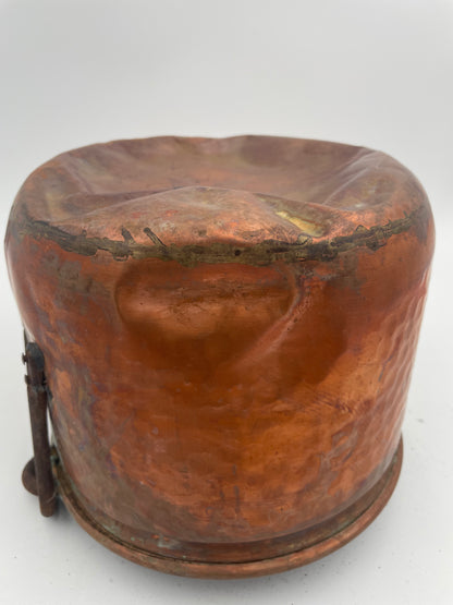 Antique Primitive Hand Crafted Hammered Copper Cauldron Kettle w/ Forged Iron Handle 6.5" - Vintosh Vintage