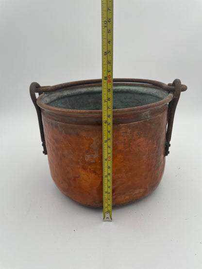 Antique Primitive Hand Crafted Hammered Copper Cauldron Kettle w/ Forged Iron Handle 6.5" - Vintosh Vintage