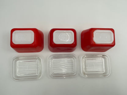 Vintage Pyrex Refrigerator Dish Small Red Rectangular 501-B with Lids Set/3 - Vintosh Vintage