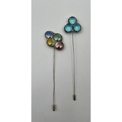 Two Vintage Circle Design Stained Glass Hair Pins - Vintosh Vintage