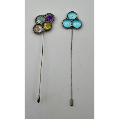 Two Vintage Circle Design Stained Glass Hair Pins - Vintosh Vintage
