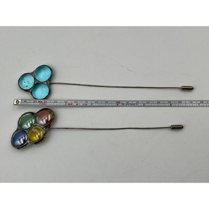 Two Vintage Circle Design Stained Glass Hair Pins - Vintosh Vintage