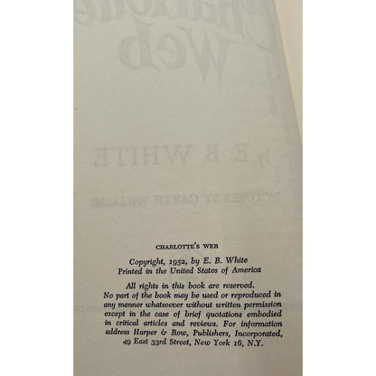 Charlotte's Web: E. B. White (1952) Hardcover Book Club Edition + Dust Jacket - Vintosh Vintage