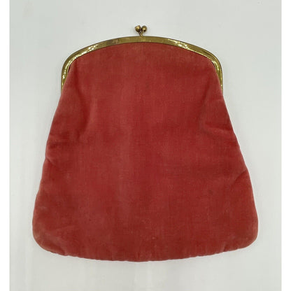 1950s MelTon Clutch Velvet Purse Coral/Peach w/ Gold Kiss Clasp (A5) - Vintosh Vintage