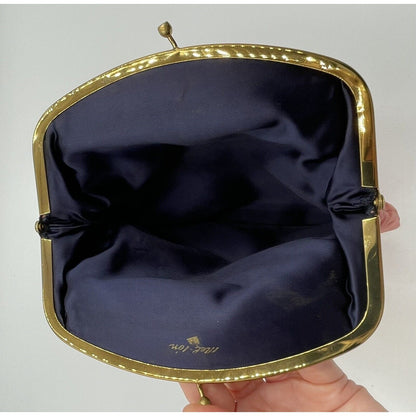 1950s MelTon Clutch Velvet Purse Coral/Peach w/ Gold Kiss Clasp (A5) - Vintosh Vintage