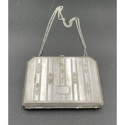 1920s Art Deco Silvertone Metal Makeup & Coin Purse (B6) - Vintosh Vintage