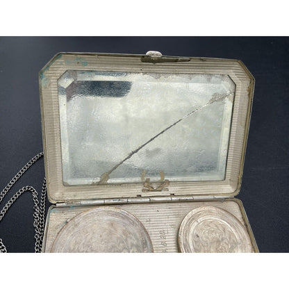 1920s Art Deco Silvertone Metal Makeup & Coin Purse (B6) - Vintosh Vintage