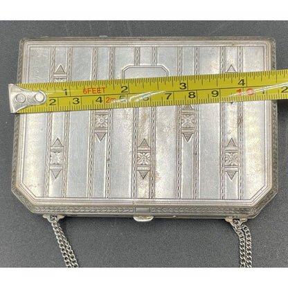1920s Art Deco Silvertone Metal Makeup & Coin Purse (B6) - Vintosh Vintage
