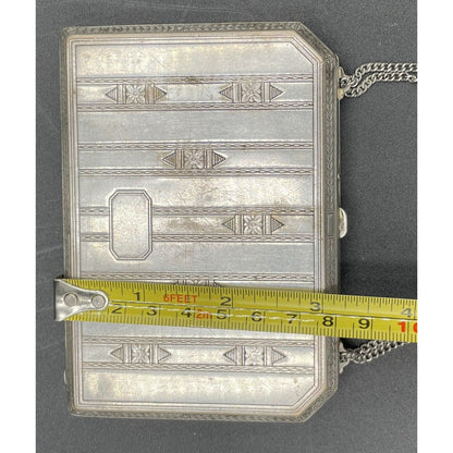 1920s Art Deco Silvertone Metal Makeup & Coin Purse (B6) - Vintosh Vintage