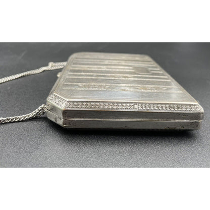 1920s Art Deco Silvertone Metal Makeup & Coin Purse (B6) - Vintosh Vintage