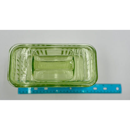 1930s Uranium Ribbed Glass Refrigerator Dish with Lid - Vintosh Vintage