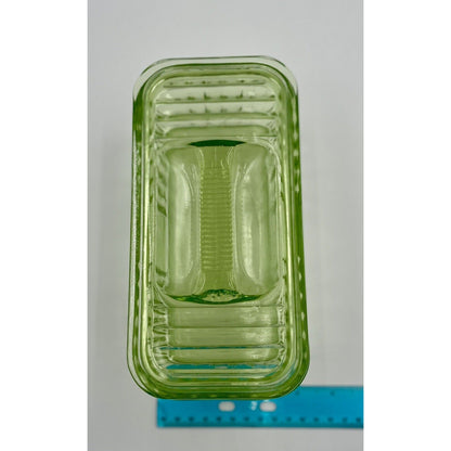 1930s Uranium Ribbed Glass Refrigerator Dish with Lid - Vintosh Vintage